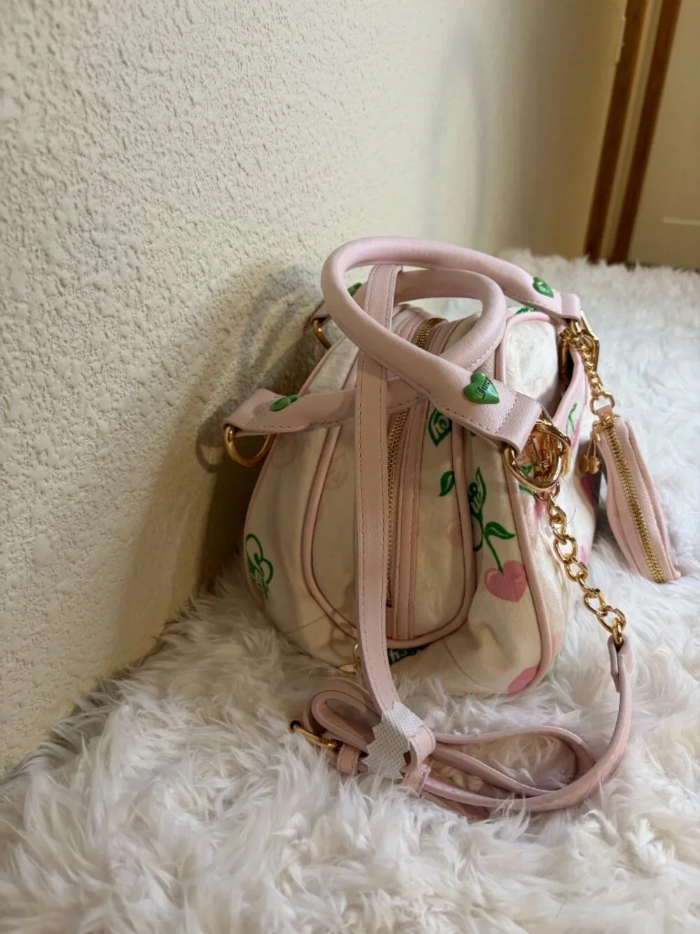 Juicy Couture Retro Cherry Gelato Bowler Bag Pink Cherry Crossbody Purse NWT